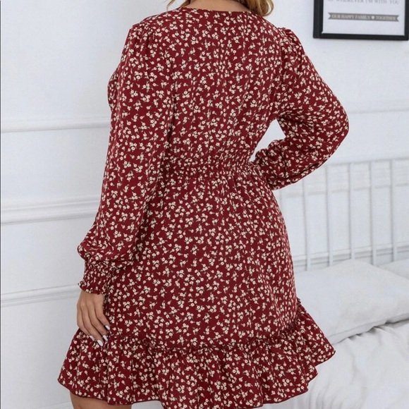 Boho ditsy floral shirred waist ruffle hem mini dress - Picture 3 of 9